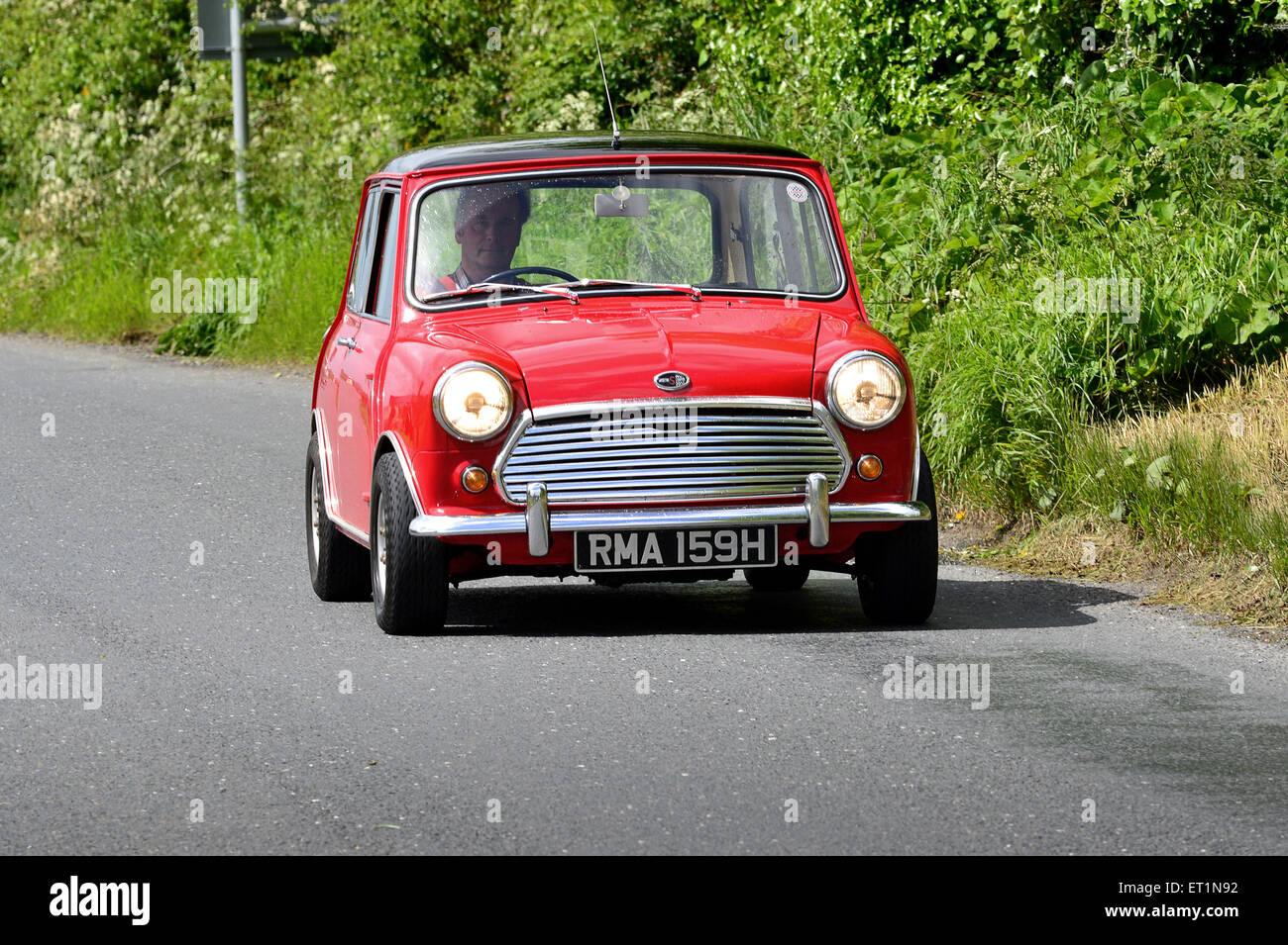 Austin Mini Cooper S 1965 Vintage car on country road, Burnfoot, County Donegal, Ireland. Stock Photo