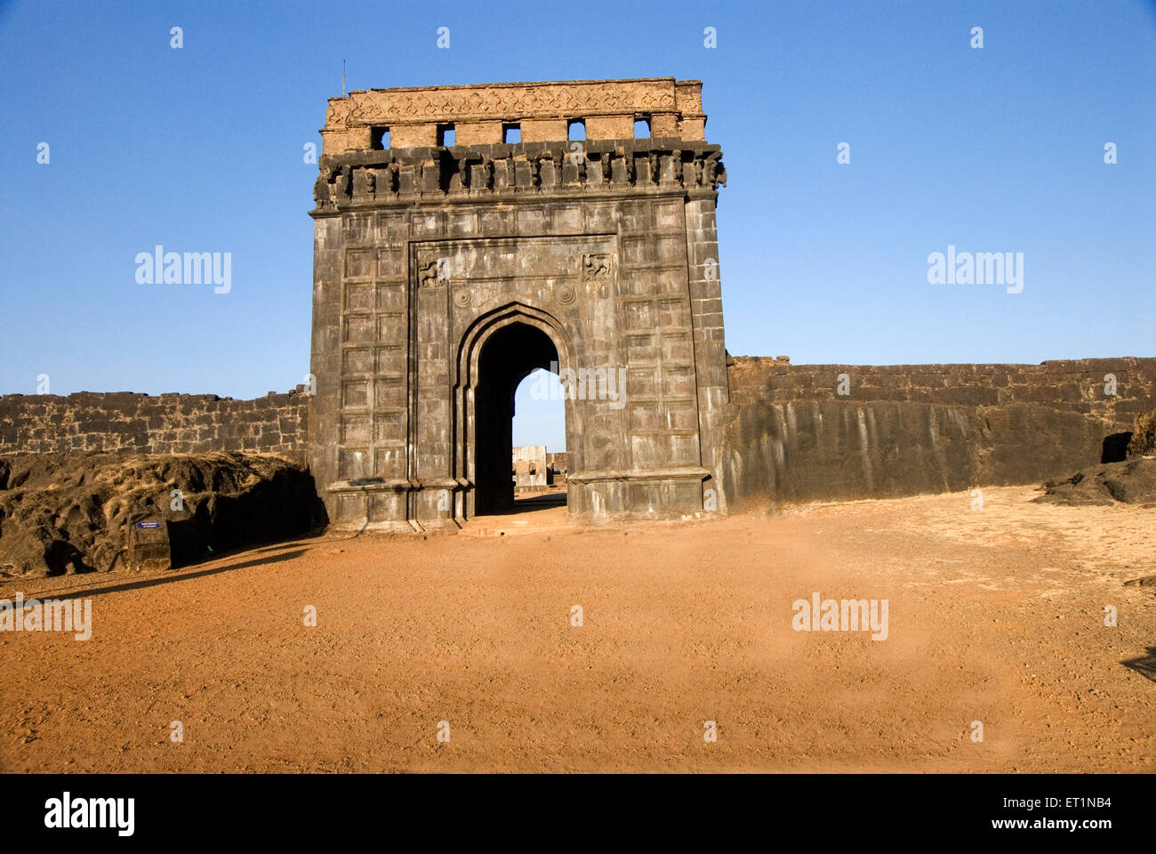 Maha darwaja main entrance and nagarkhana of Raigad fort ; Maharashtra ; India Stock Photo