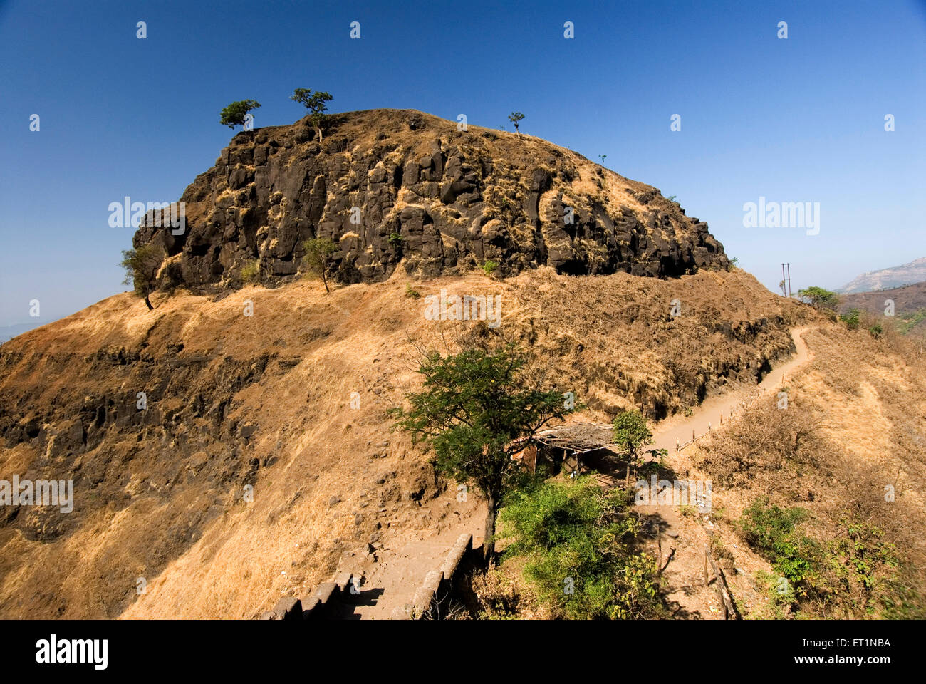 Difficult climb and way to fort Raigad ; Maharashtra ; India Stock Photo