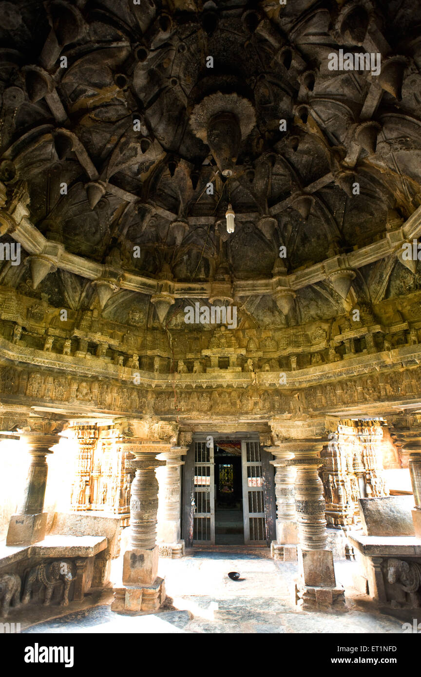 Shivalaya temple, Ishwara temple, Shiva Temple, Hoysala temple, mandapa pillar, Muzawar Mohalla, Arsikere, Hassan, Karnataka, India, Asia Stock Photo