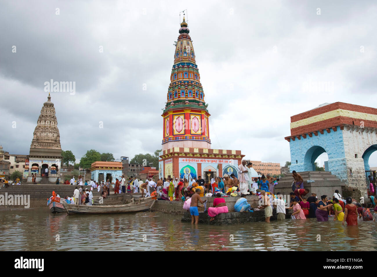 Pundalik temple on river chandrabhaga at ; Pandharpur ; district Solapur ; Maharashtra ; India Stock Photo