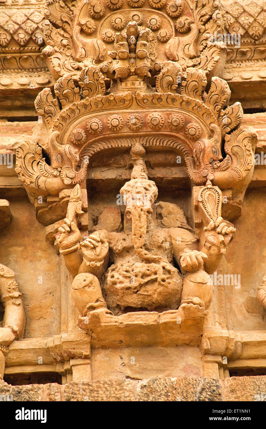 Stucco of ganesh on gopuram at brihadeshwara temple of Thanjavur ; Tamil Nadu ; India Stock Photo