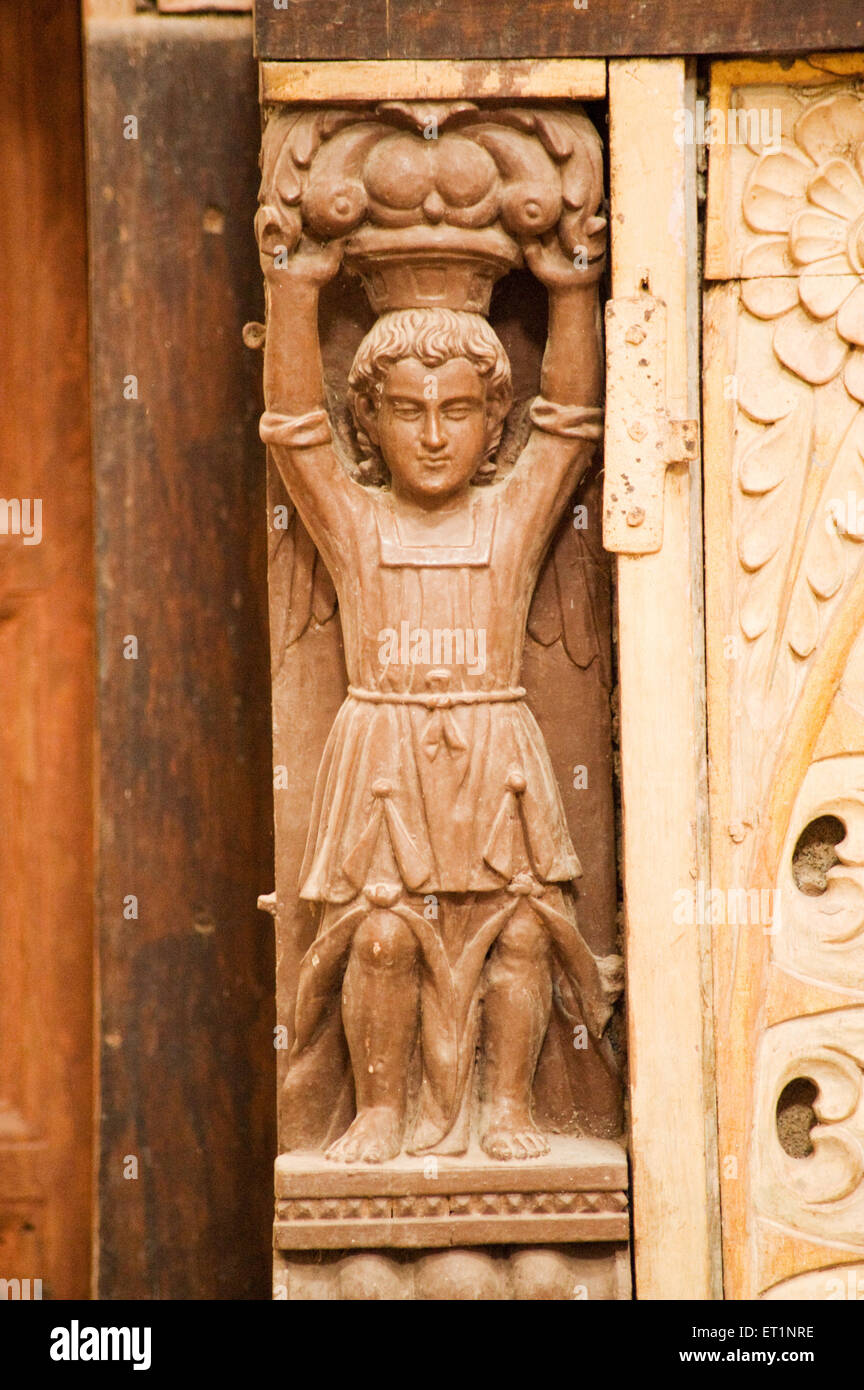 Carving of male in wood in church of saint cajetan ; Old Goa ; India Stock Photo