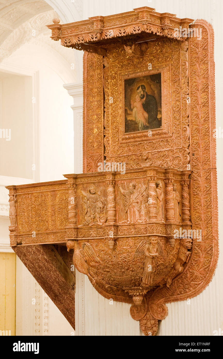 Wood carving in church of saint cajetan ; Old Goa ; India Stock Photo