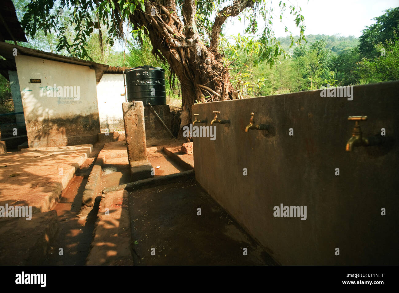 Village school water taps ; Rajwadi ; Sangameshwar ; Ratnagiri ; Maharashtra  ; India ; Asia Stock Photo