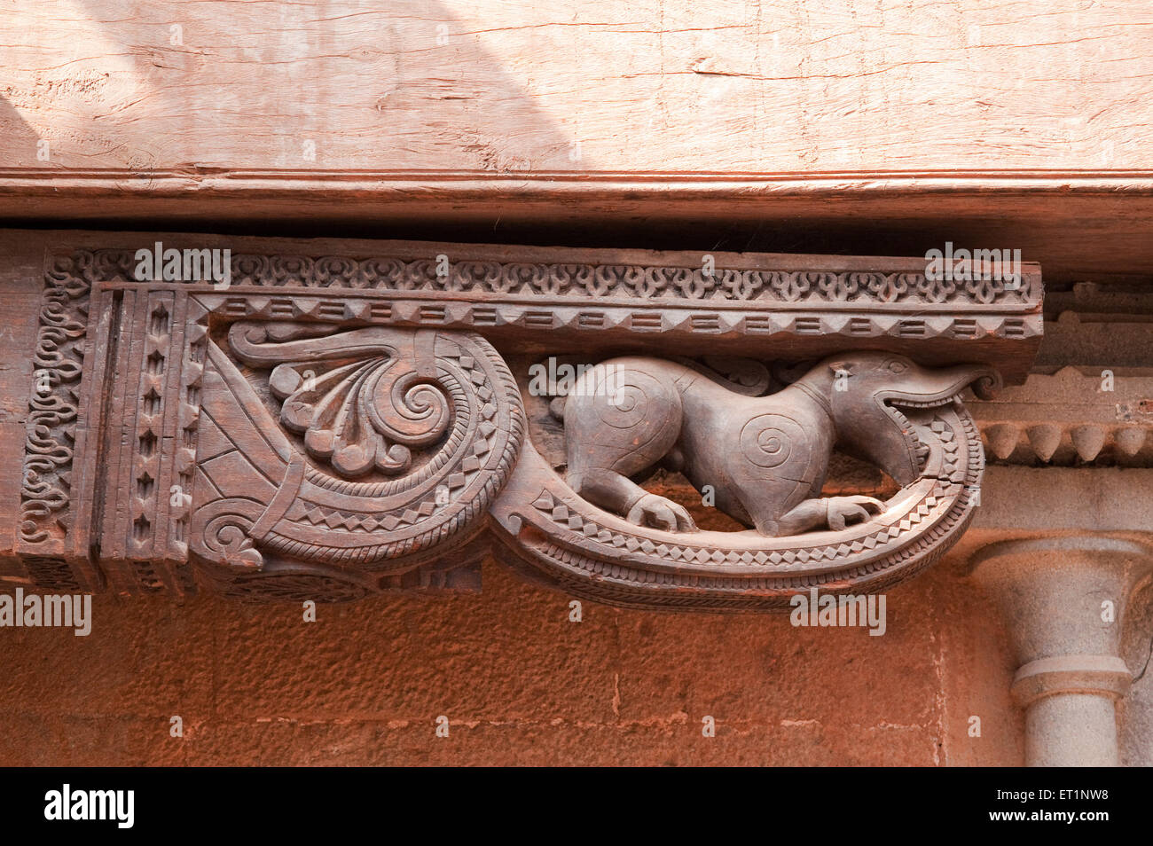 Wood carving, Someshwar Temple, Shree Someshwar Mandir, Rajwadi, Sangameshwar, Ratnagiri, Maharashtra, India, Asia Stock Photo