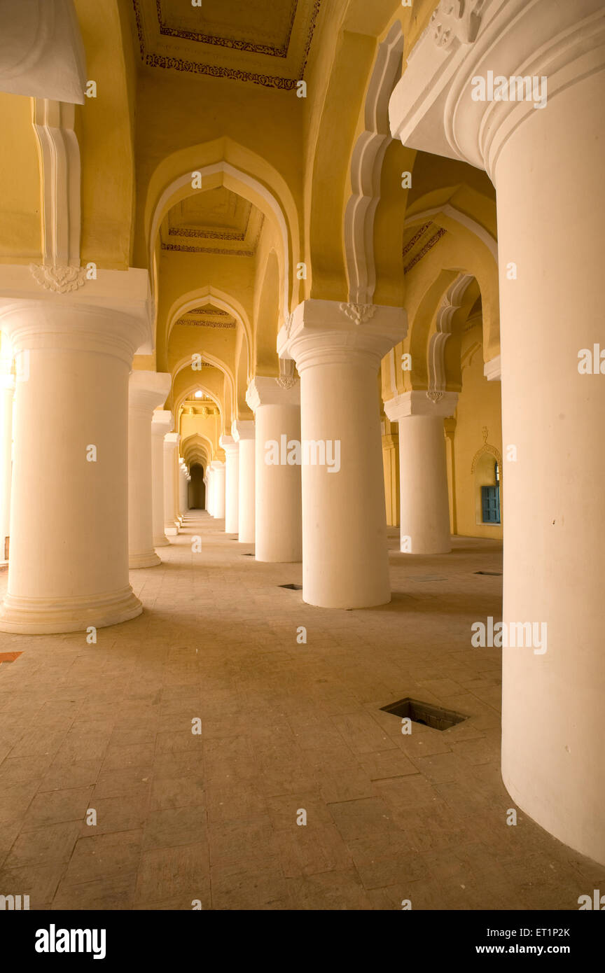 Row of columns and arches of thirumalai nayak palace ; Madurai ; Tamil Nadu ; India Stock Photo