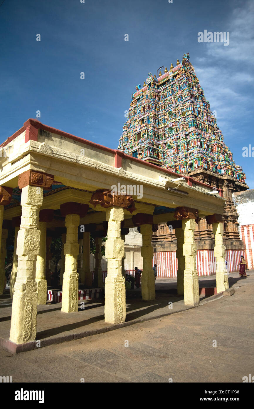 Gopuram of lord vishnu temple in alagar kovil near Madurai ; Tamil Nadu ; India Stock Photo