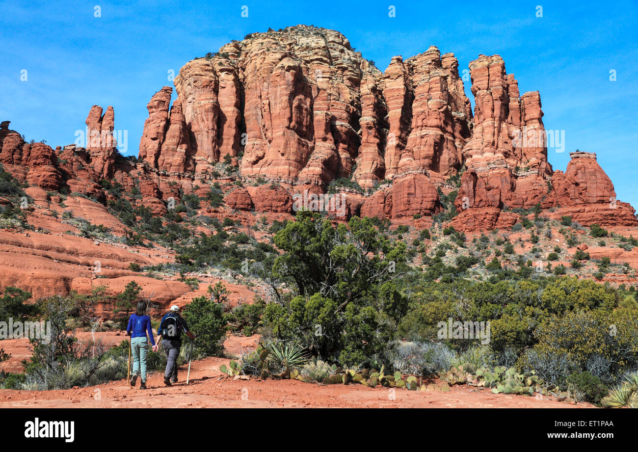 Hikers on the Little Horse Trail toward Chicken Point in Sedona Stock Photo