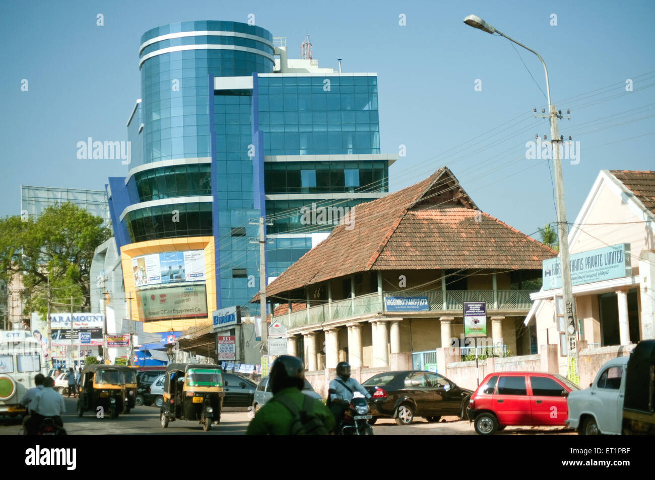 old and new buildings ; M G Road ; Trivandrum ; Thiruvananthapuram ; Kerala ; India ; Asia Stock Photo
