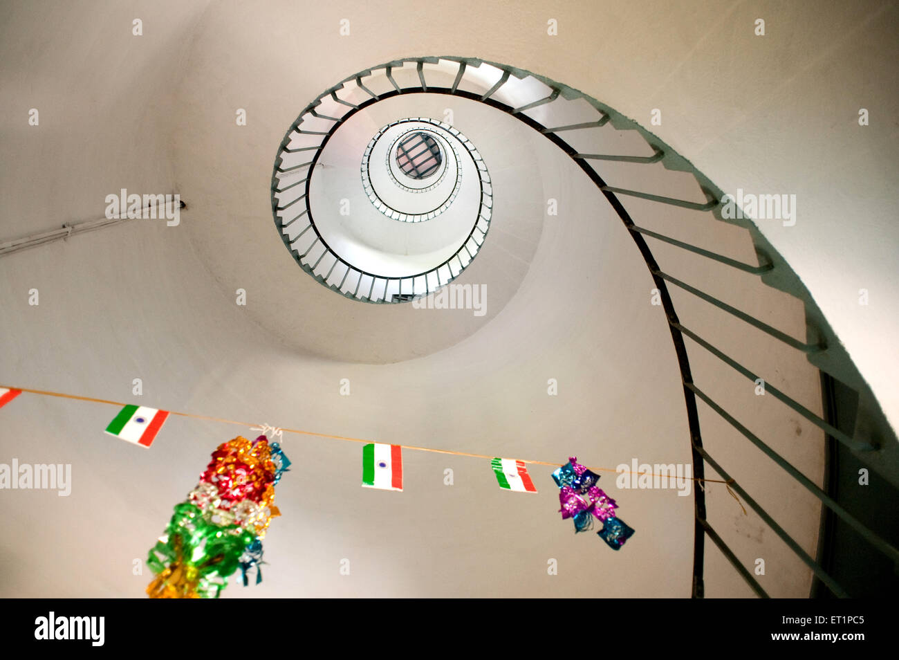 Lighthouse light house interior inside indoor spiral staircase ,Tangasseri , Thangassery , Thangasseri , Quilon ; Kollam ; Kerala ; India ; Asia Stock Photo