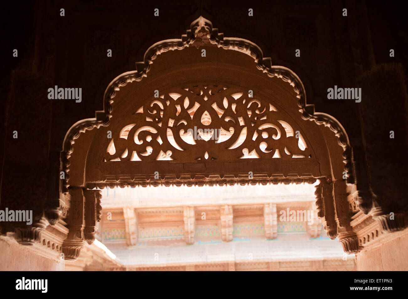 Jali design, Jaali pattern, perforated stone, latticed screen, Man Mandir Palace, Man Singh Palace, Gwalior fort, Gwalior, Madhya Pradesh, India, Asia Stock Photo