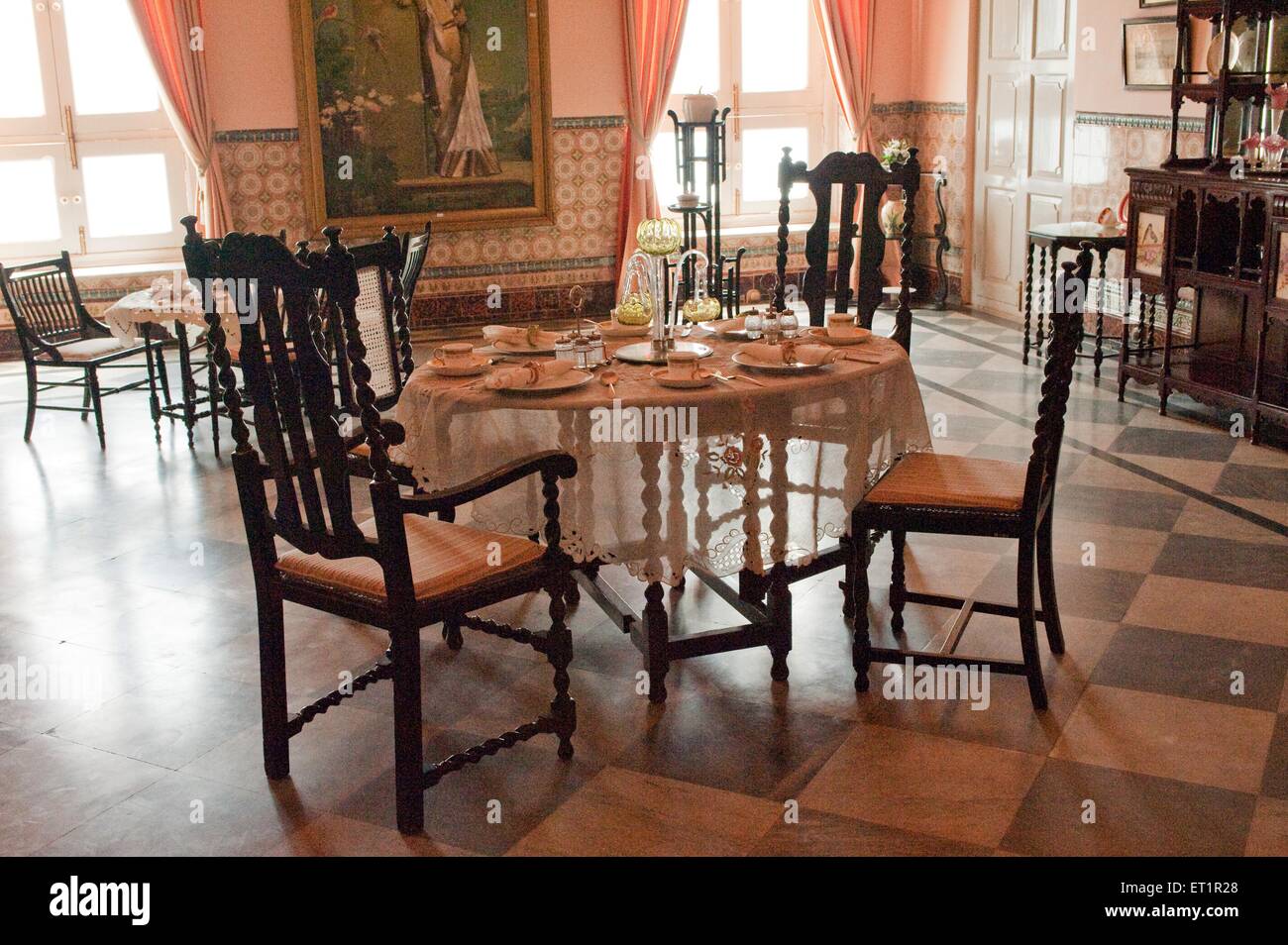 Dining room in scindia museum in jaivilas palace ; Gwalior ; Madhya Pradesh ; India Stock Photo