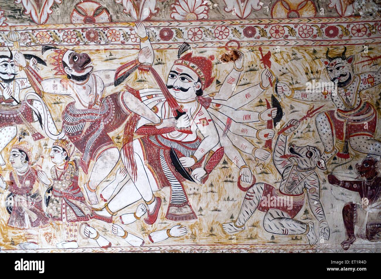 Wall painting mural hanuman fighting with ravana at Lakshminarayan