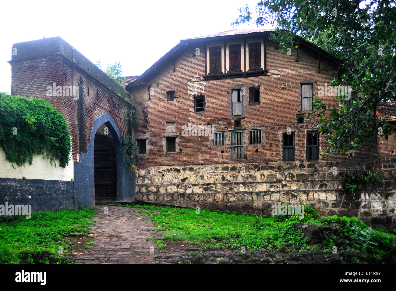 Old bricks wall wada house at wai satara Maharashtra India Asia Stock Photo