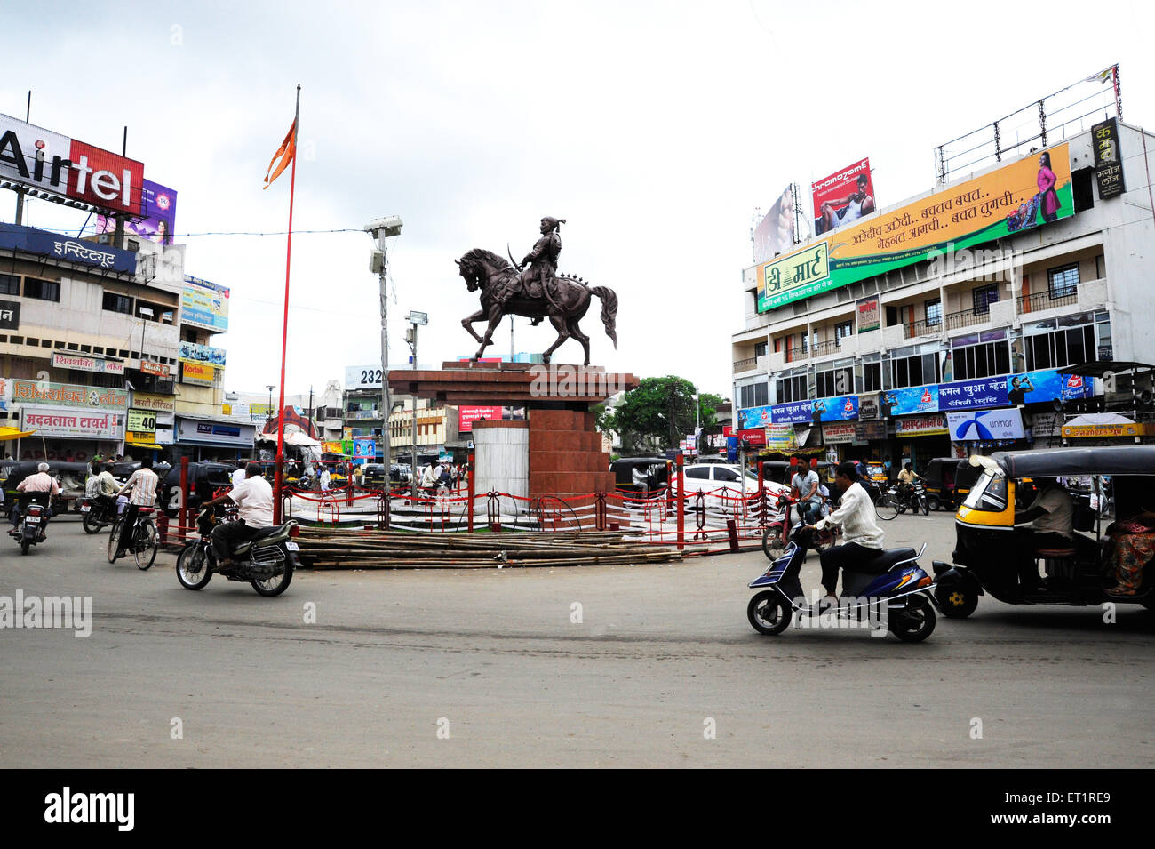 Panjarpola crossroad and statue of shivaji maharaj ; Solapur ; Maharashtra ; India Stock Photo