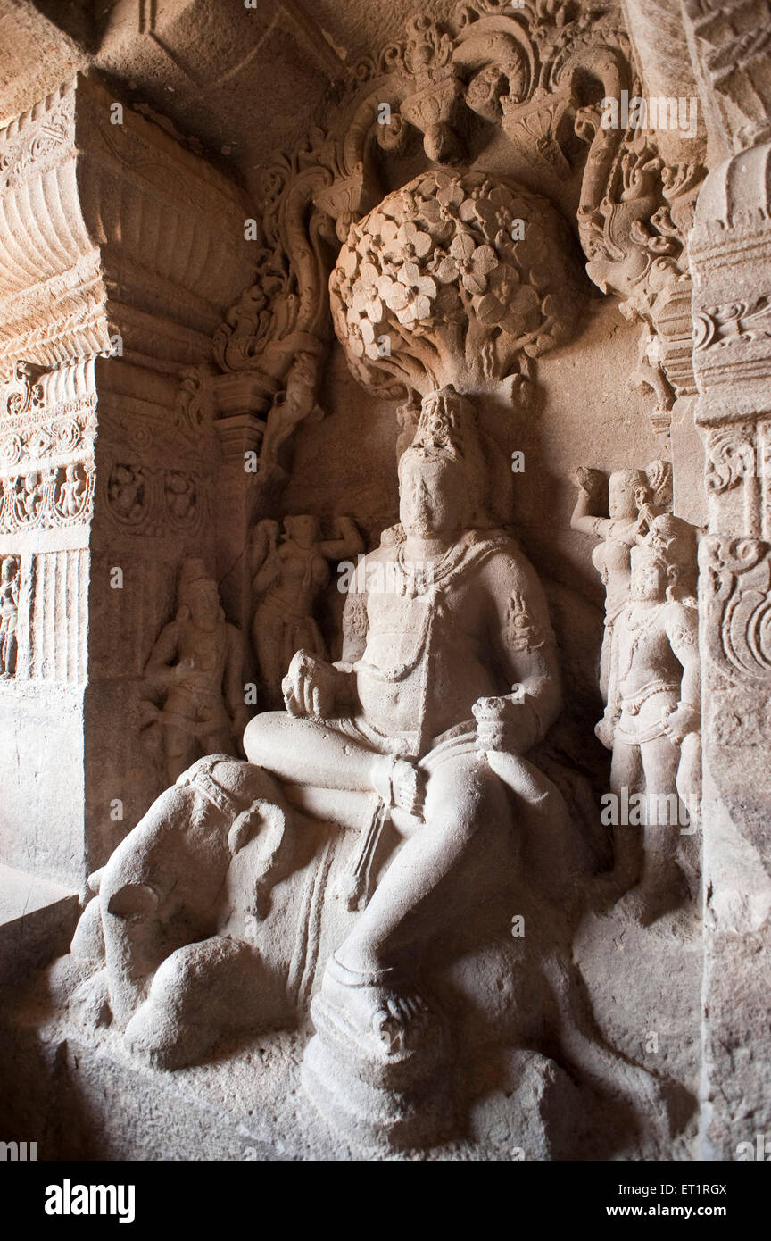 Statue of lord indra in ellora jain cave at jagannath sabha ; Aurangabad ; Maharashtra ; India Stock Photo