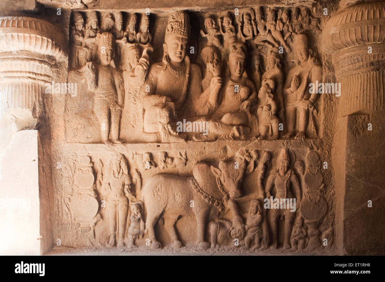 Shiva and parvati dumar lane at ellora cave ; Aurangabad ; Maharashtra ; India Stock Photo