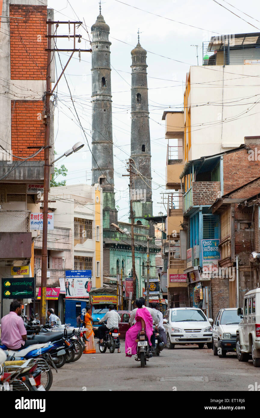 Twin minar of jama masjid at karad city ; Satara ; Maharashtra ; India Stock Photo