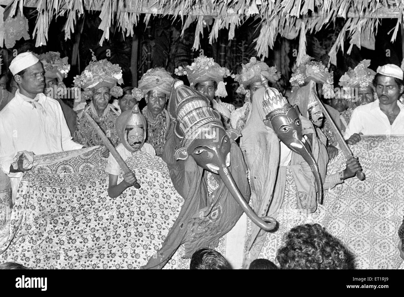 Khele local folk dance of konkan ganesh and his guards ; Maharashtra ; India Stock Photo