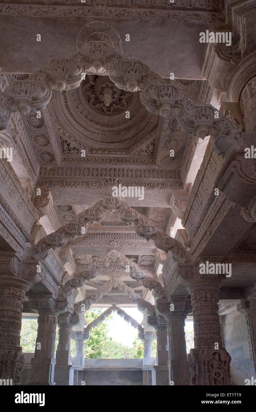 Pillars carved in marble at neminath temple banaskantha Gujarat India Asia Stock Photo