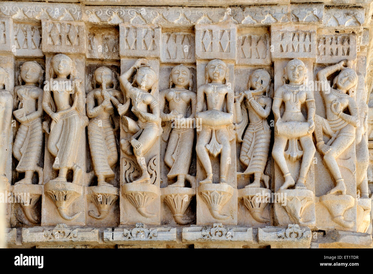 Dancing women sculptures, Jagdish Temple, Vishnu temples, Udaipur, Rajasthan, India, Asia Stock Photo