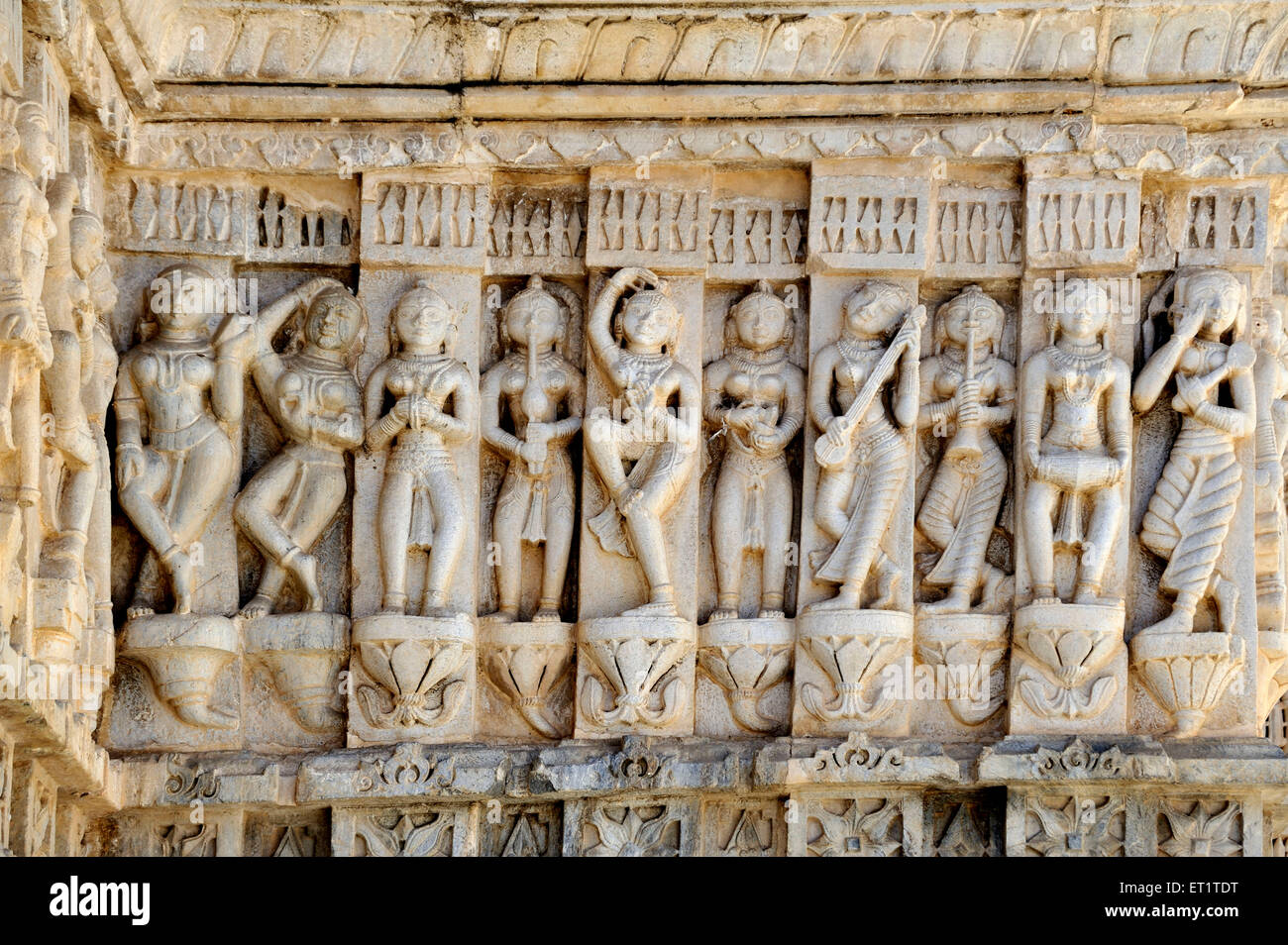 Dancing women relief, Jagdish Temple, Vishnu temples, Udaipur, Rajasthan, India, Asia Stock Photo