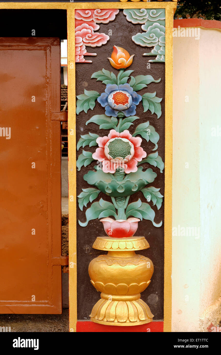 Relief of Flower Pot Shar Gaden Monastery in Mundgod at Karnataka India Asia Stock Photo