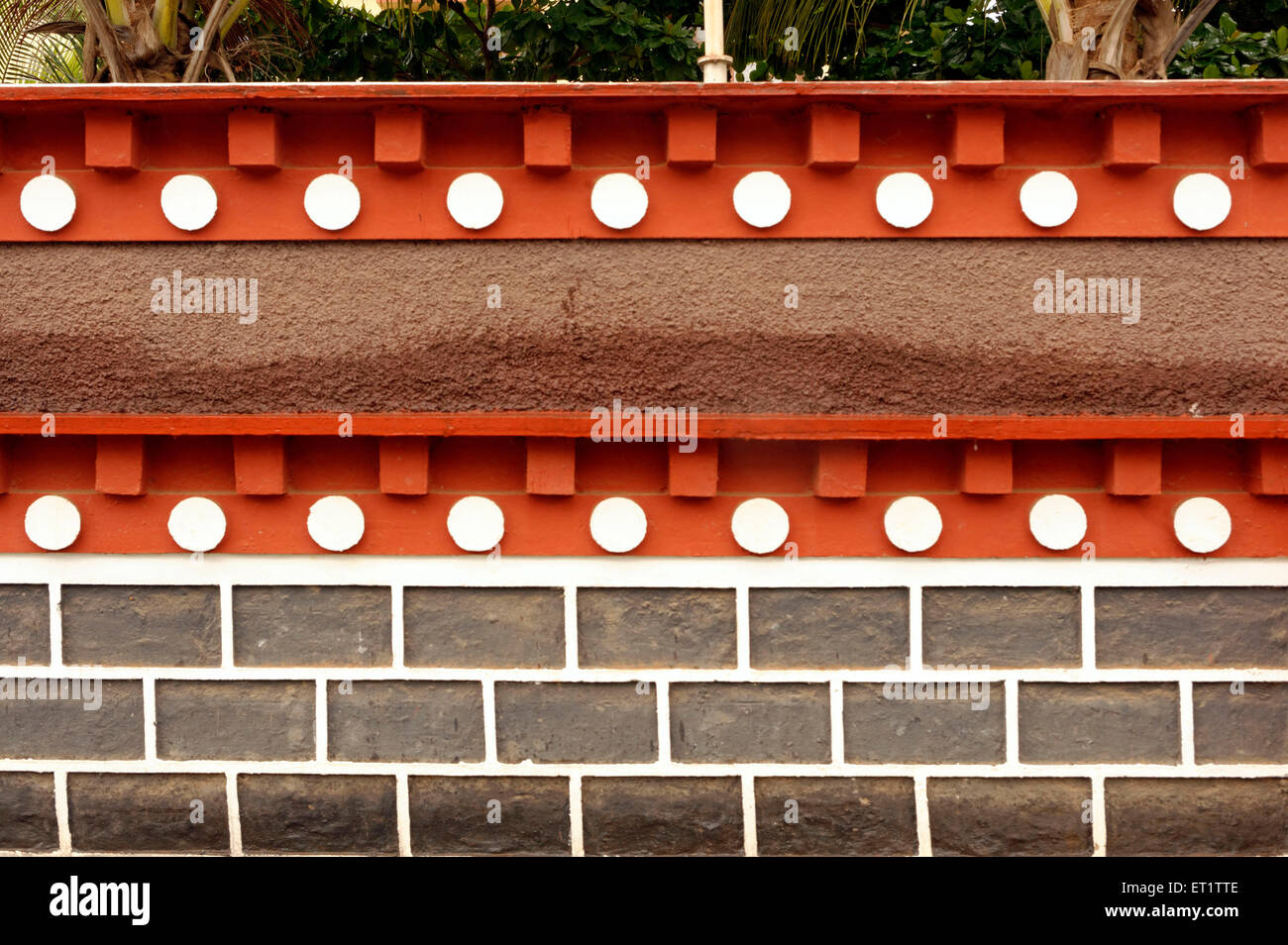 Wall Structure Design Shar Gaden Monastery in Mundgod at Karnataka India Asia Stock Photo