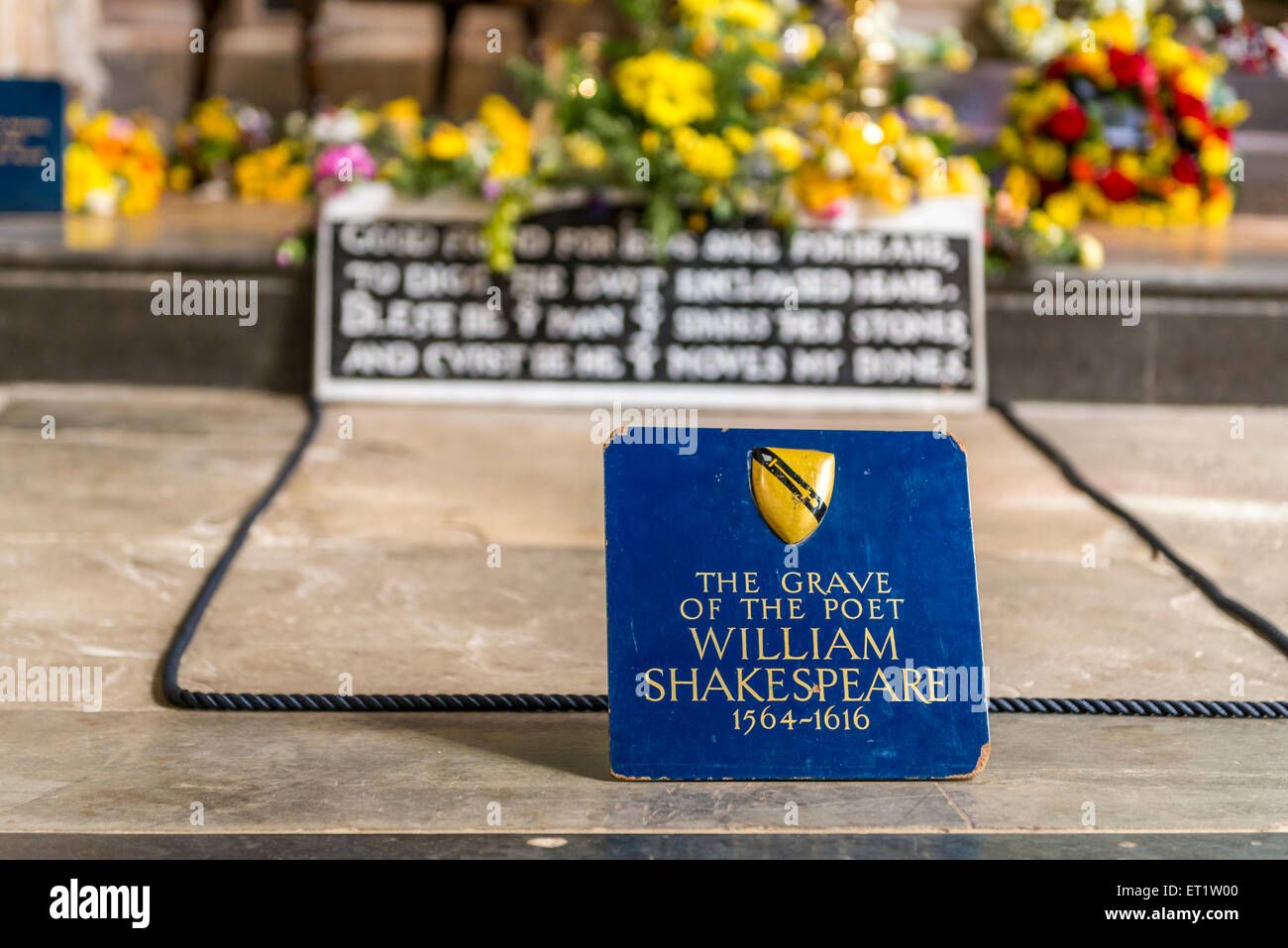 The grave of William Shakespeare in The Holy Trinity Church, Stratford upon Avon, England Stock Photo