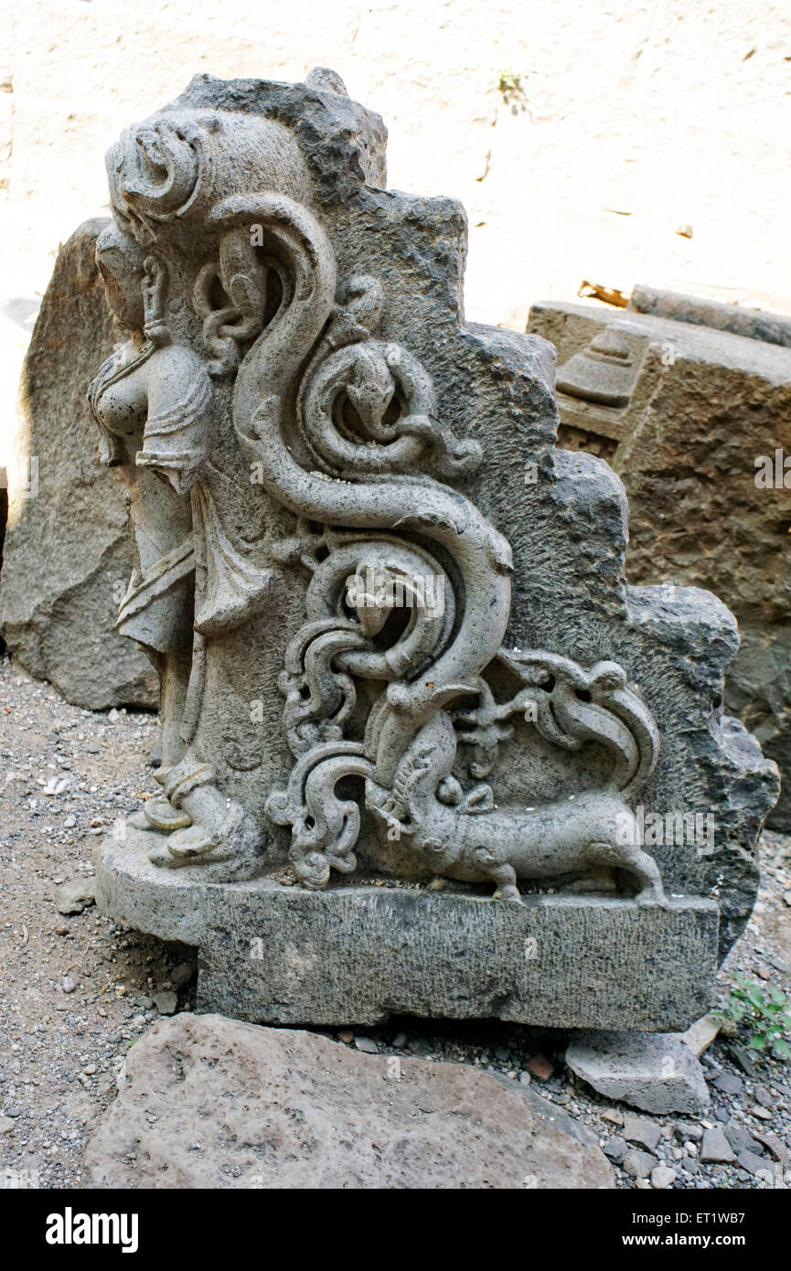 Carving on The Stone of Harihareshwar Temple at Kudal Sangam Solapur Maharashtra India Stock Photo