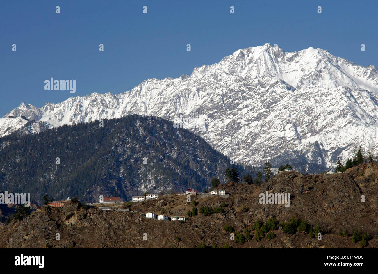 Snow Capped Mountains Near Sarahan at Himachal Pradesh India Asia Stock Photo