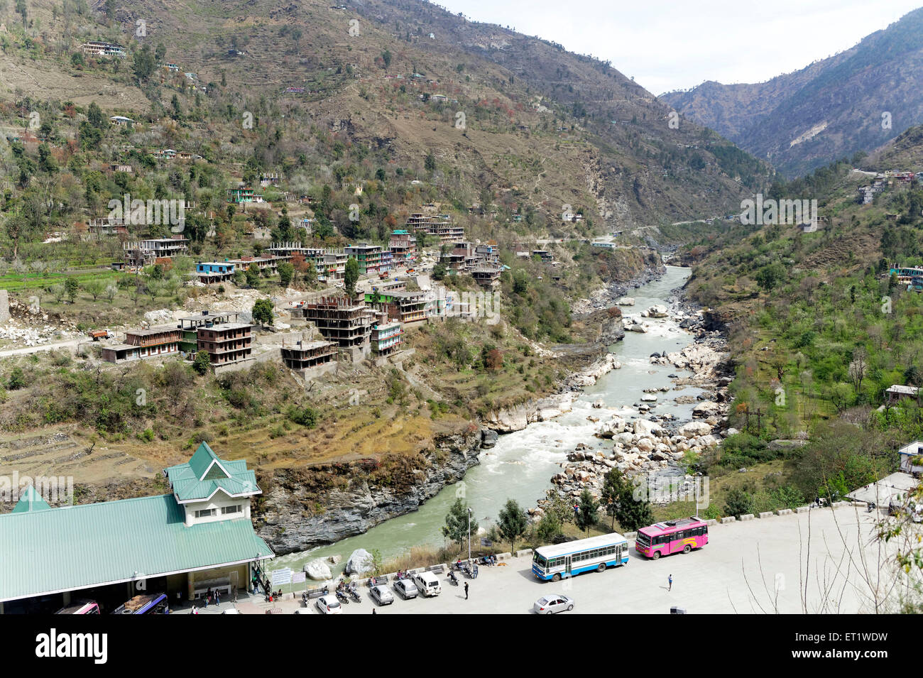 sutlej river and Rampur bus stand himachal pradesh india Asia Stock Photo