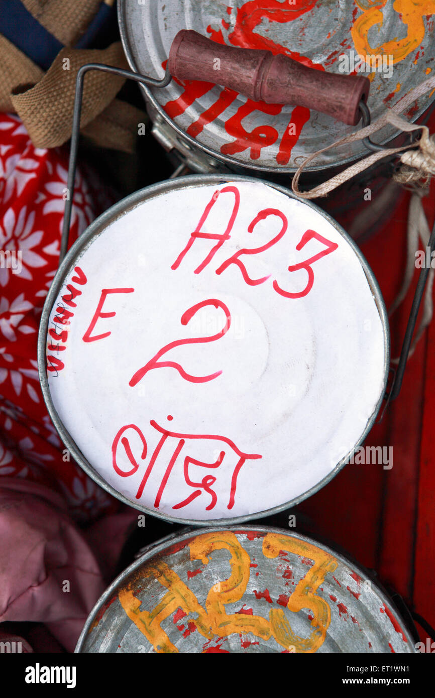 Lunch Box marking Bombay Mumbai Maharashtra India Asia Stock Photo