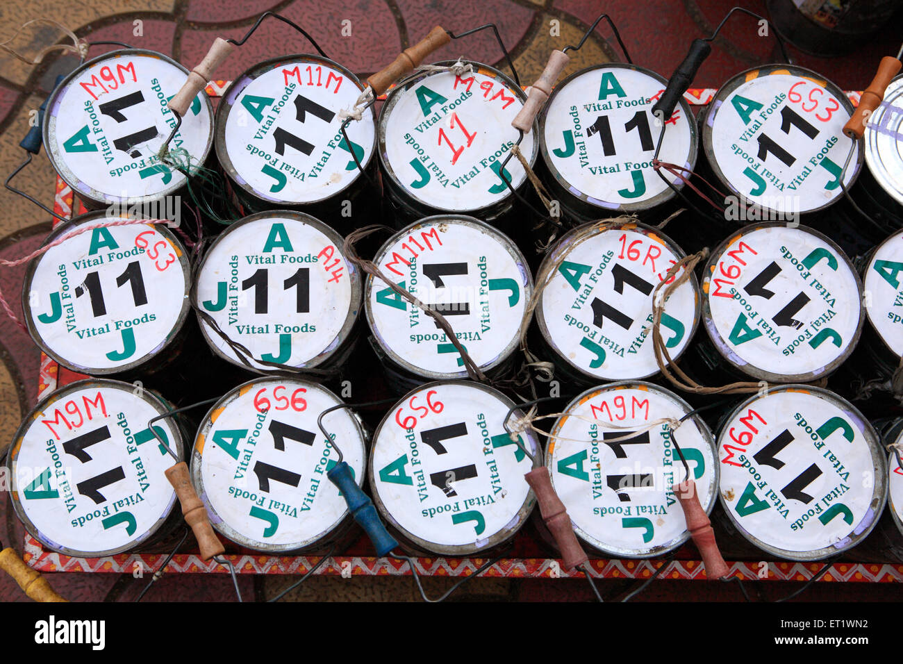 Lunch Boxes with marking delivery codes Bombay Mumbai Maharashtra India