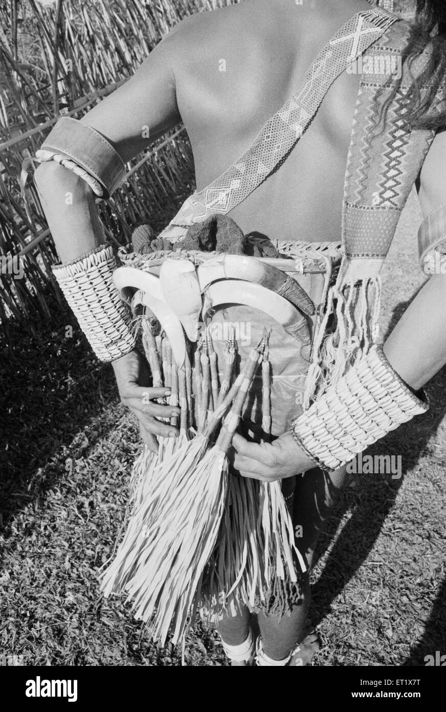 Nocte tribesman back adorned ; Arunachal Pradesh ; India ; Asia ; old vintage 1900s picture Stock Photo