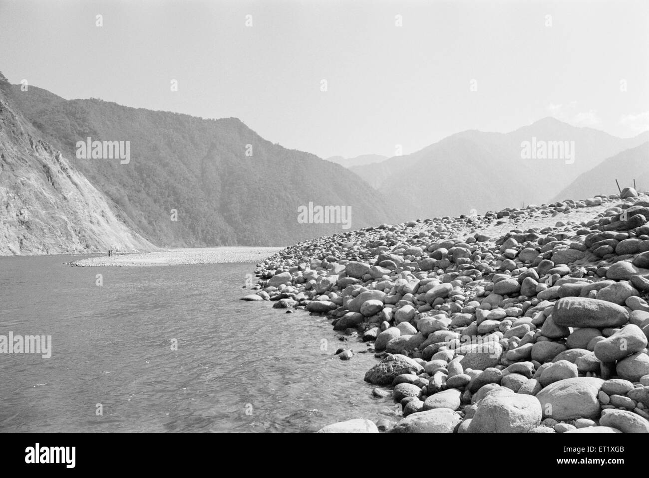 River landscape ; Arunachal Pradesh ; India ;  Asia ; old vintage 1900s picture Stock Photo