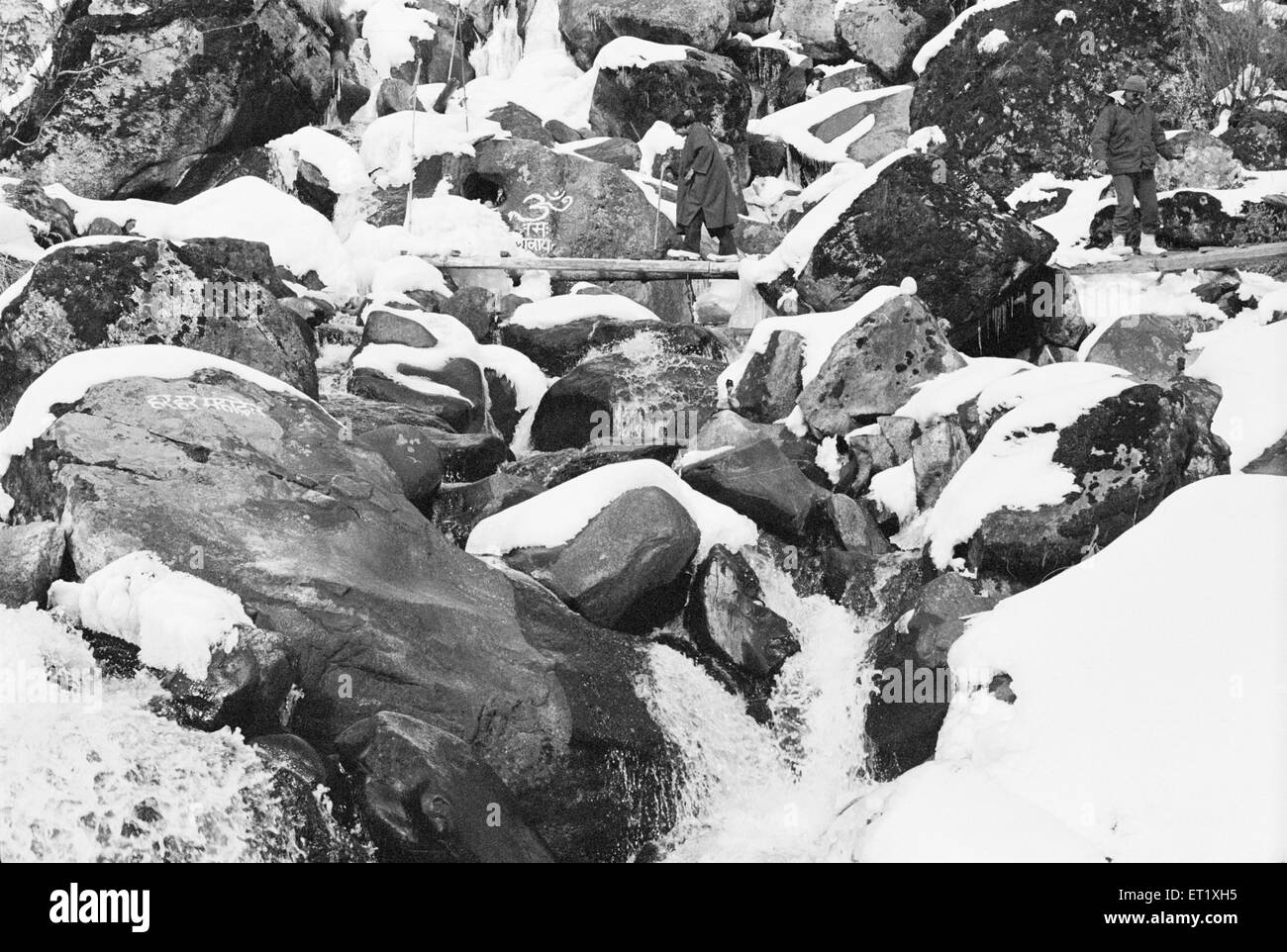 Winter scenes snow capped rocks ; Arunachal Pradesh ; India ; Asia ; old vintage 1900s picture Stock Photo