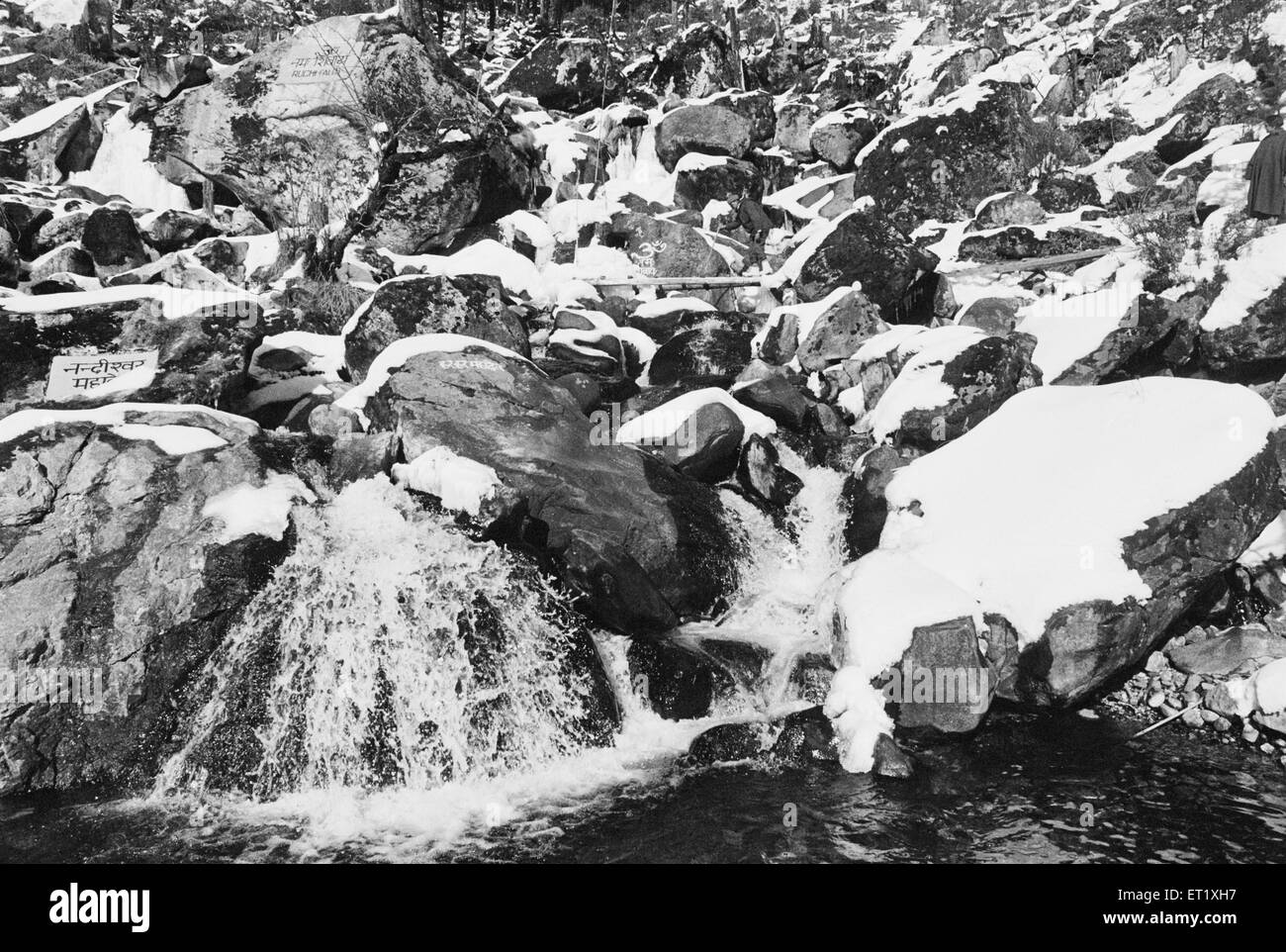 Winter scenes snow capped rocks ; Arunachal Pradesh ; India ; Asia ; old vintage 1900s picture Stock Photo