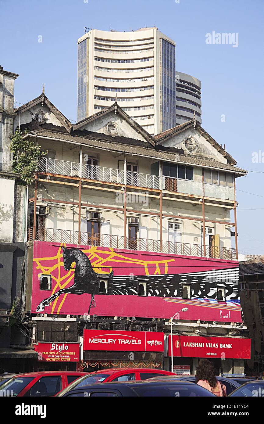 Old and new Bombay Stock Exchange ; Bombay Mumbai ; Maharashtra Stock
