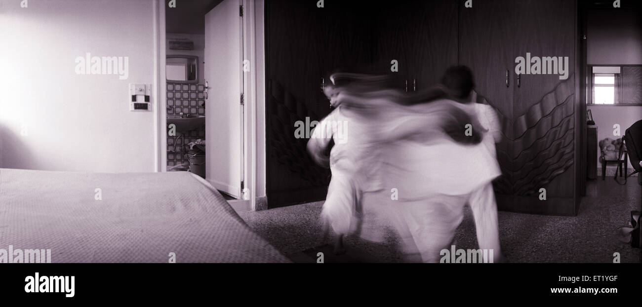 Girl dancing motion blur panoramic black and white MR#477 Stock Photo