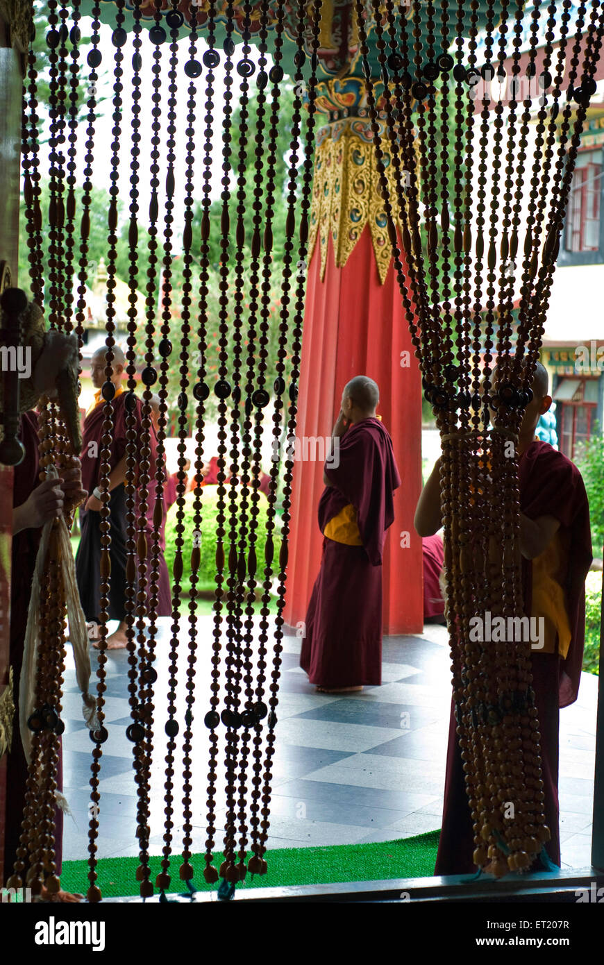 Beads curtain, Namdroling Monastery, Namdroling Nyingmapa Monastery,  Bylakuppe, Mysore, Mysuru, Karnataka, India, Asia Stock Photo