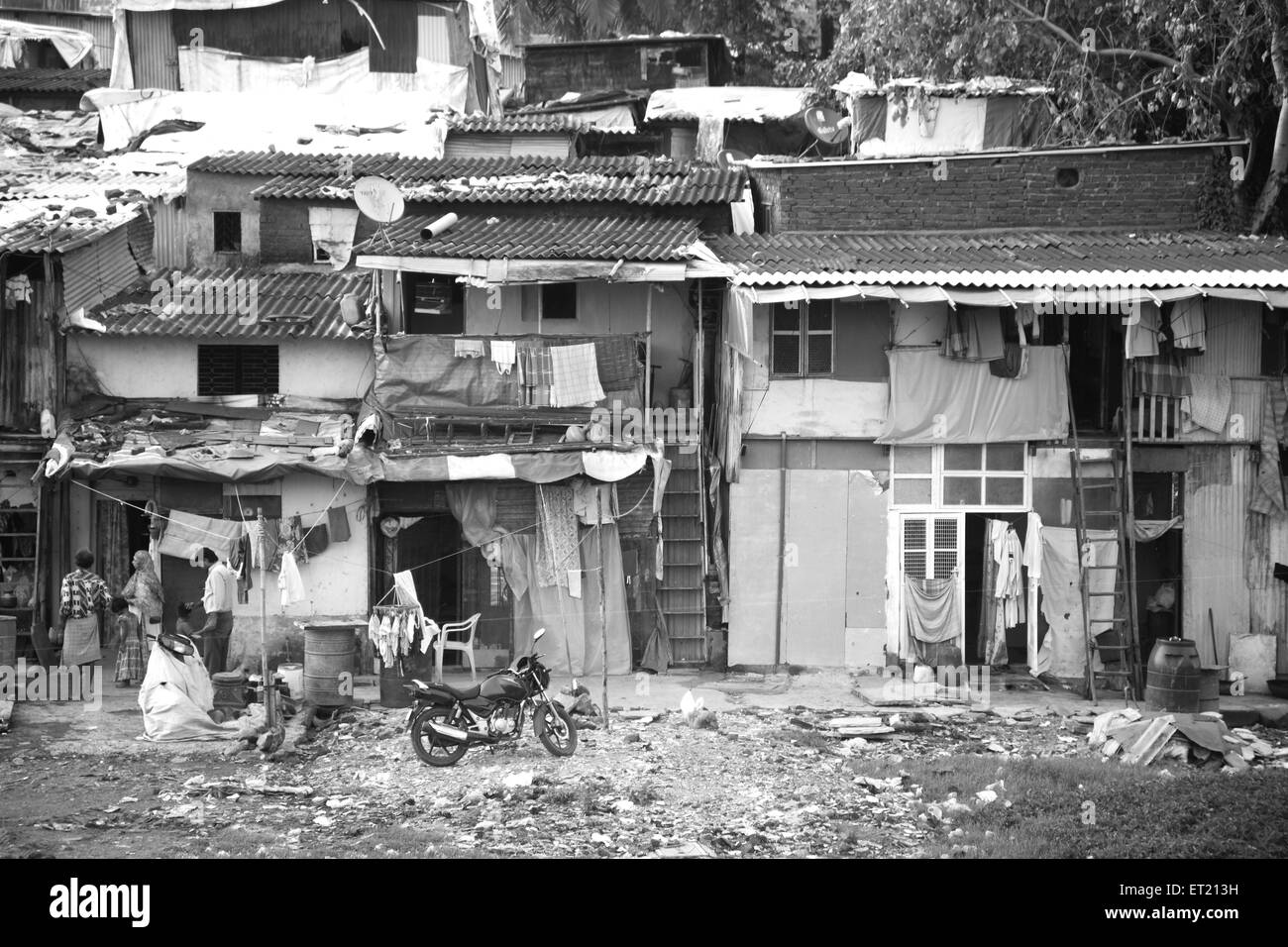 Slum in Bandra ; Bombay Mumbai ; Maharashtra ; India 10 September 2009 Stock Photo