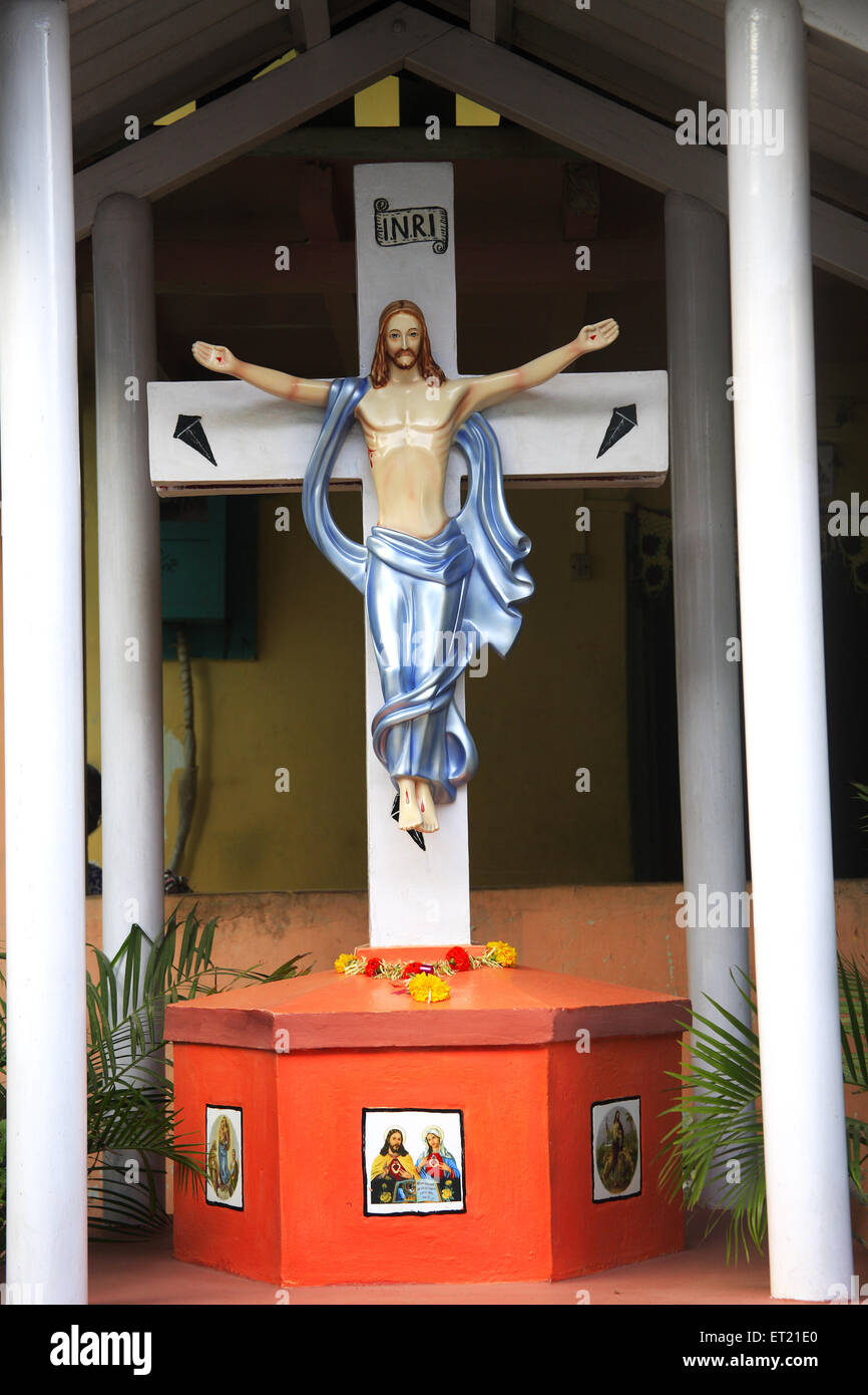 Jesus Christ on cross, Koliwada, Manori Marve Marg, Malad, Bombay, Mumbai, Maharashtra, India, Asia, Asian, Indian Stock Photo