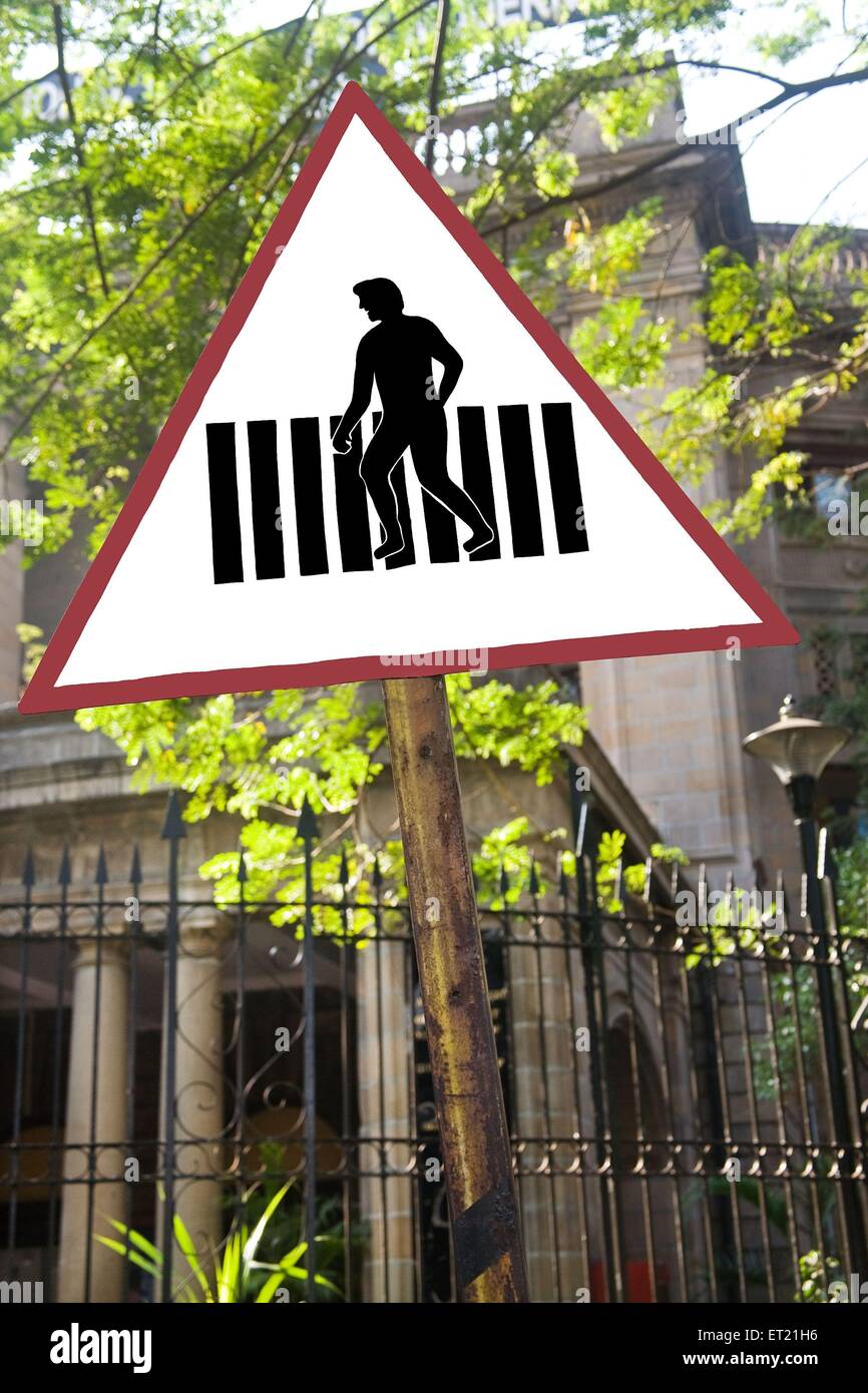 Pedestrian crossing signboard, Traffic Police Symbol, Bombay, Mumbai, Maharashtra, India, Asia, Asian, Indian Stock Photo