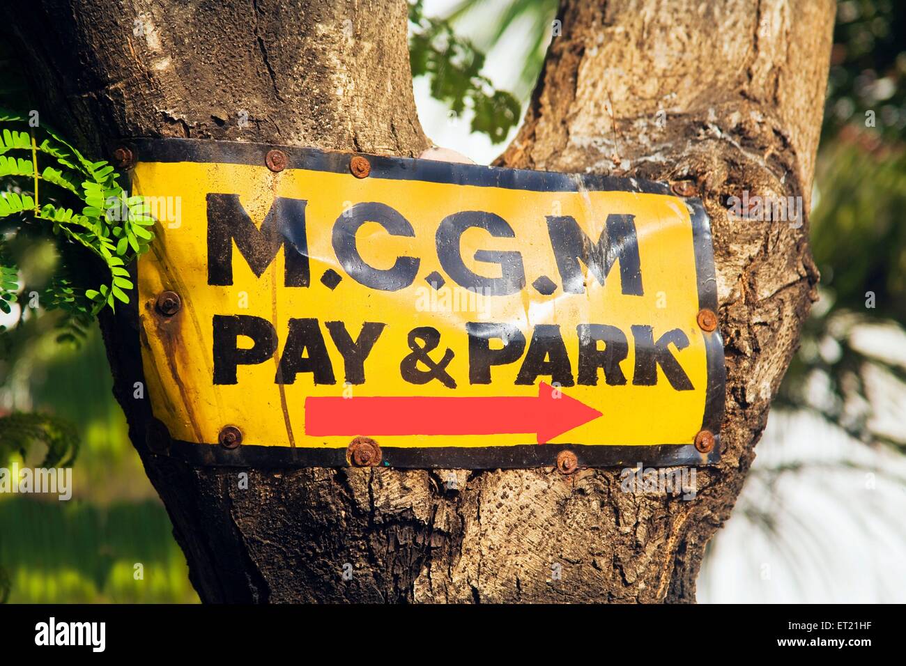 Municipal Corporation of Greater Mumbai, MCGM, pay and park signboard, Bombay, Mumbai, Maharashtra, India, Asia, Asian, Indian Stock Photo