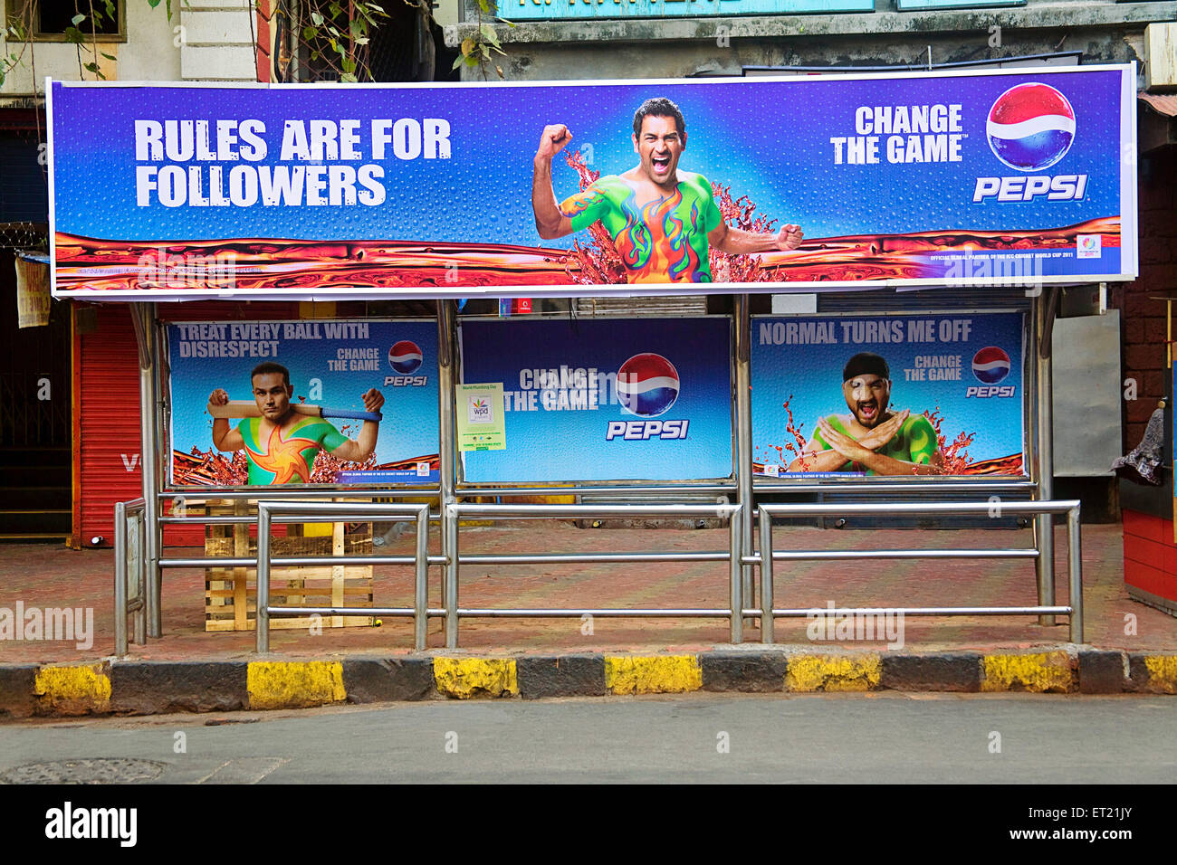 Pepsi Advertising Hoarding on Bus Stop Mumbai Maharashtra India Asia March 2011 Stock Photo