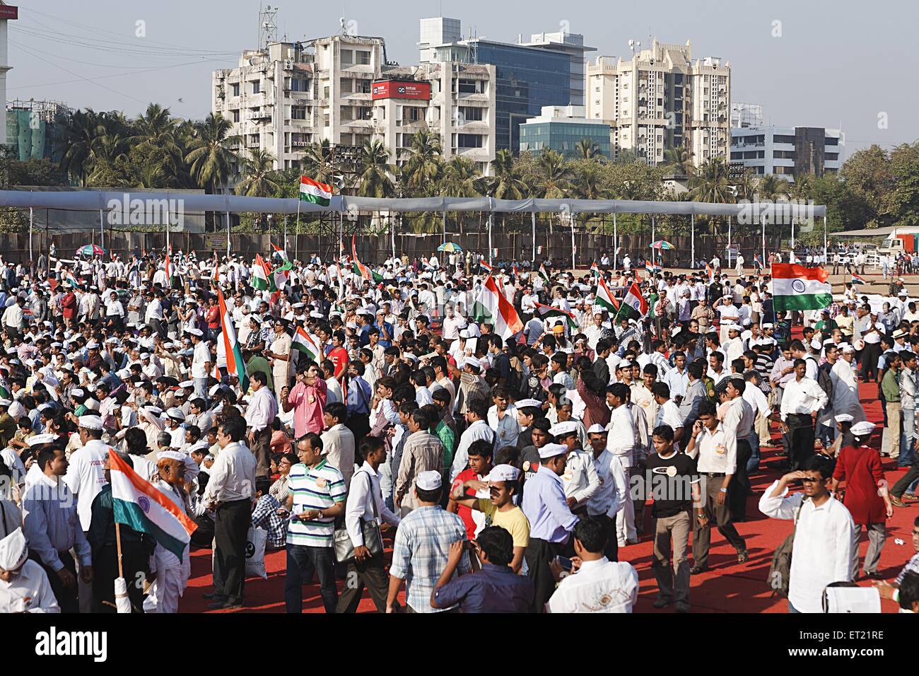 Crowd with Indian Flag MMRDA Grounds Bandra Mumbai Maharashtra India Asia Dec 2011 Stock Photo