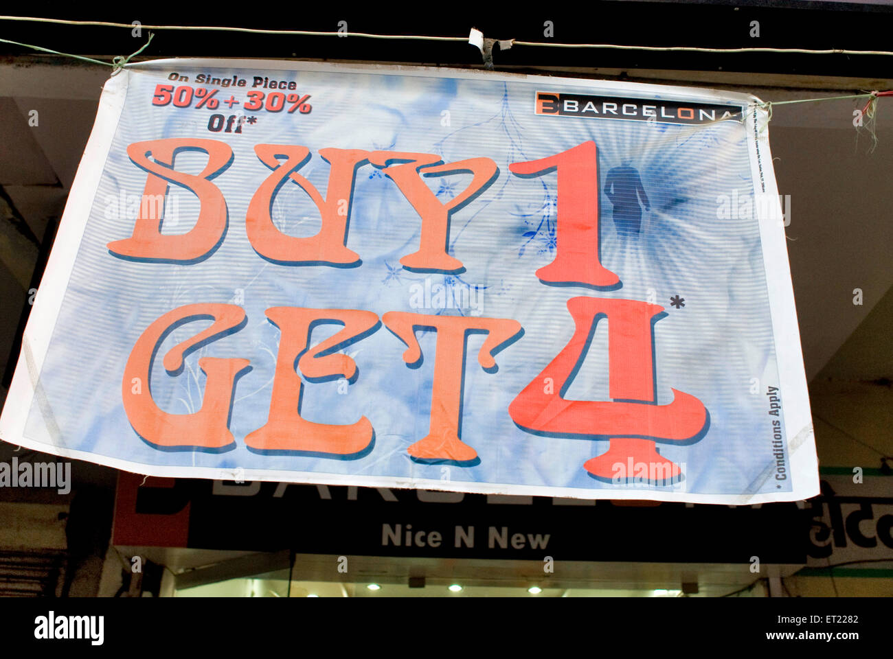 Buy one get four banner, Gandhidham, Kutch, Kachchh, Gujarat, India, Asia Stock Photo