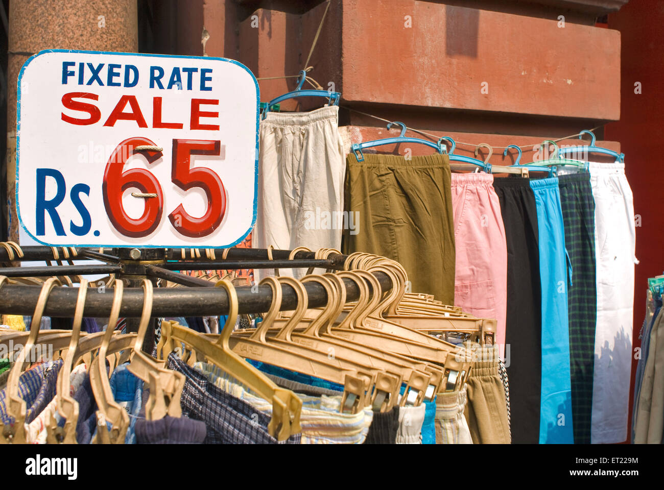 Fixed rate sale tag on garments, Calcutta, Kolkata, West Bengal, India, Asia Stock Photo